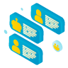 Isometric view of two blue and white server stacks connected by a yellow line, symbolizing secure data transfer and network connections.