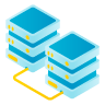 Isometric view of two blue and white server stacks connected by a yellow line, symbolizing secure data transfer for optimized billing solutions.
                                    