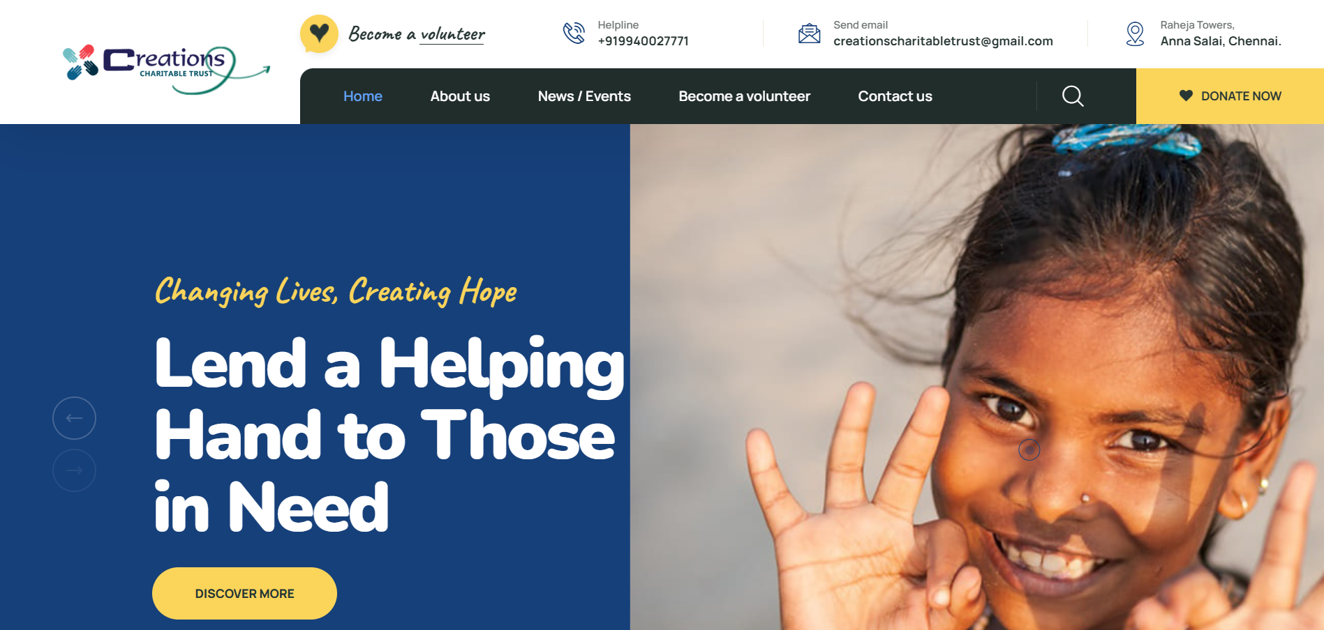 Creation Charitable Trust donation website created by Metro Infotech, featuring a user-friendly interface for donations